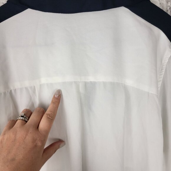 Amanda Green‎ Womens L Black White Long Sleeve Blouse Button Down Dressy Office - Picture 6 of 7